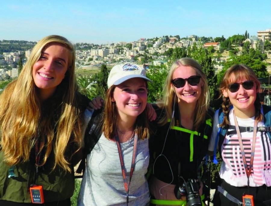 Westmont students Sarah Canzoneri, Emily Alessio, Diana Krump, and Rachel Clyde stand atop the remnants of the City of David in Jerusalem May 2018.