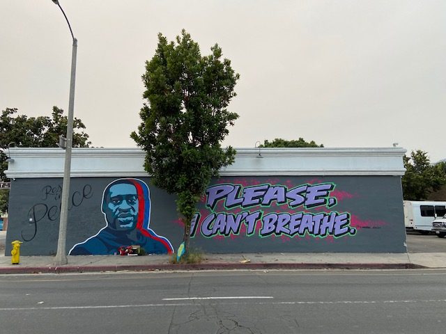 A mural dedicated to George Floyd, pictured in Santa Barbara last summer. Derek Chauvin, the officer who killed Floyd, was found guilty today.