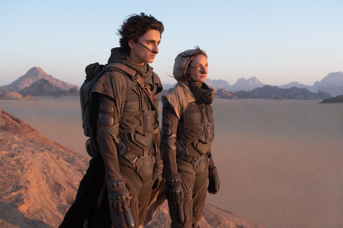 Paul Atreides (Timothée Chalamet) and his mother Jessica (Rebecca Ferguson) on the Dunes of Arrakis