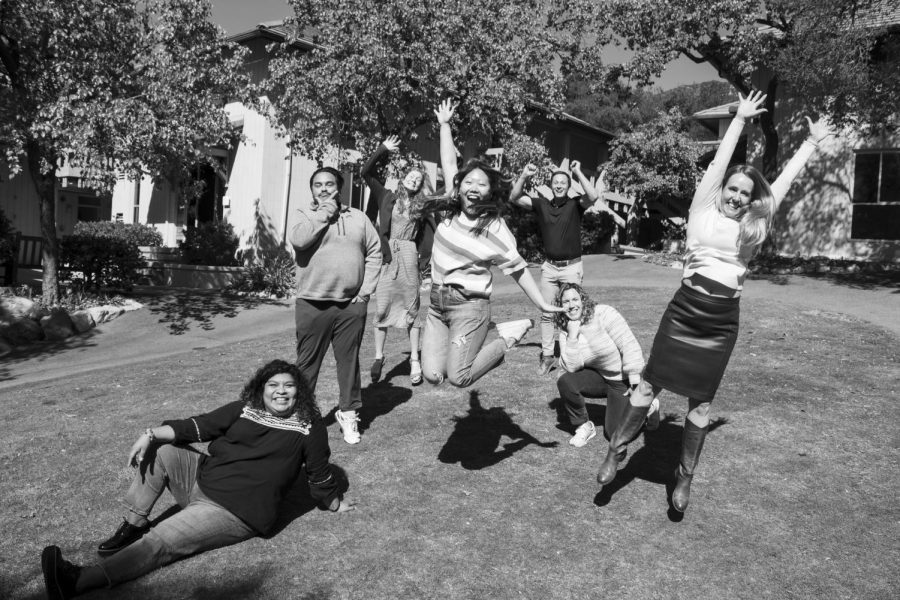 The 2022 Spring Residence Life Staff (from left: Estrella Cruz, Ryan Anderson, Rebecca Boa, Dee Kim, Thomas Staffileno, Liz Robertson, and Anna Fletcher)