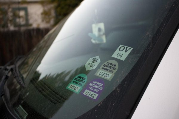 Parking permit stickers on vehicle
