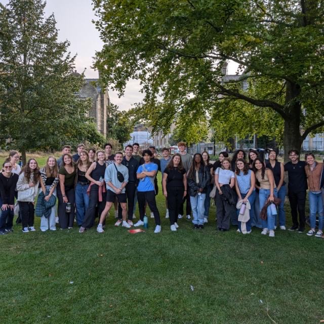 Students on the Europe semester pose for a group photo in Cambridge.