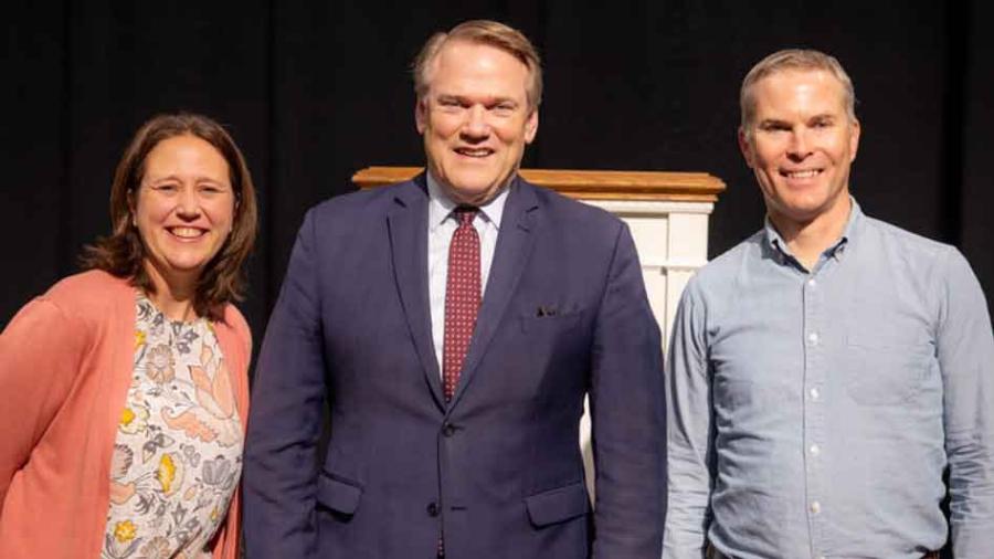 (left to right) Gaede Institute Director Christen Foell, Westmont President Gayle D. Beebe, Gaede Institute Director Aaron Sizer